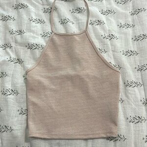 Light pink/dusty rose sparkly halter top with tie. NWT XS from Garage